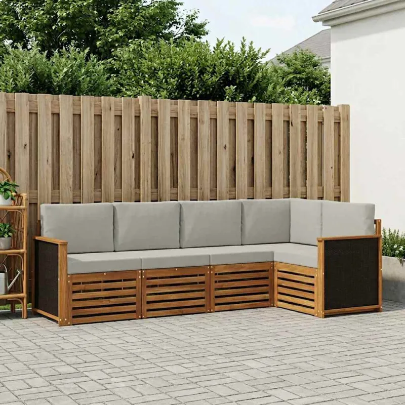 Sekcijos sofų komplektas 4 pcs Natūrali ir šviesiai pilka