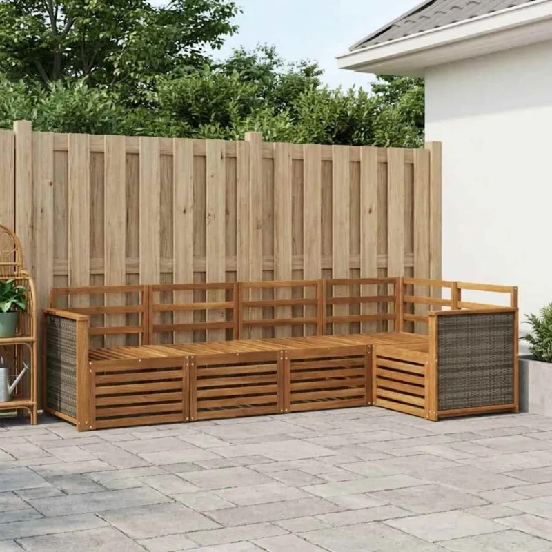 Sekcijos sofų komplektas 4 pcs Natūrali Kietos akacijos mediena