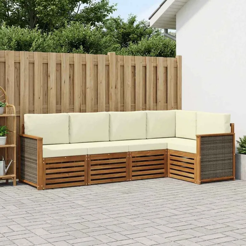 Sekcijos sofų komplektas 4 pcs Natūralus ir grietinėlė