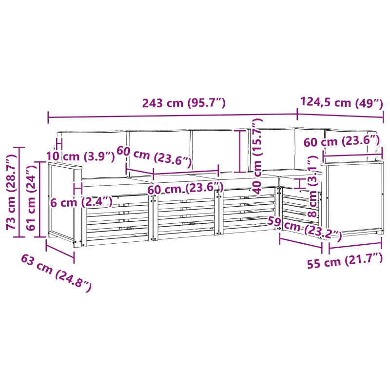 Sekcijos sofų komplektas 4 pcs Natūrali ir šviesiai pilka