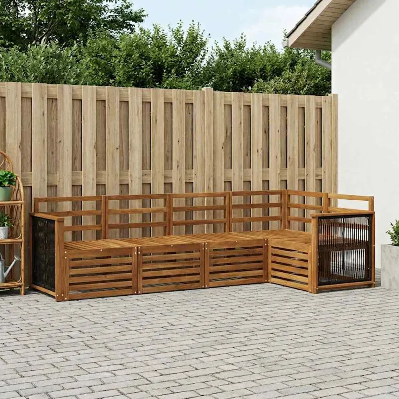Sekcijos sofų komplektas 4 pcs Natūrali Kietos akacijos mediena