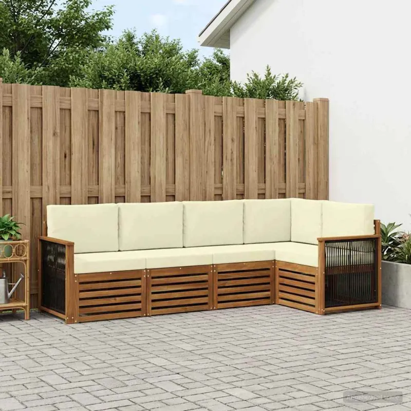 Sekcijos sofų komplektas 4 pcs Natūralus ir grietinėlė