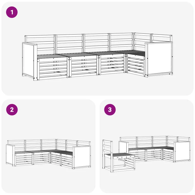 Sekcijos sofų komplektas 4 pcs Natūrali Kietos akacijos mediena