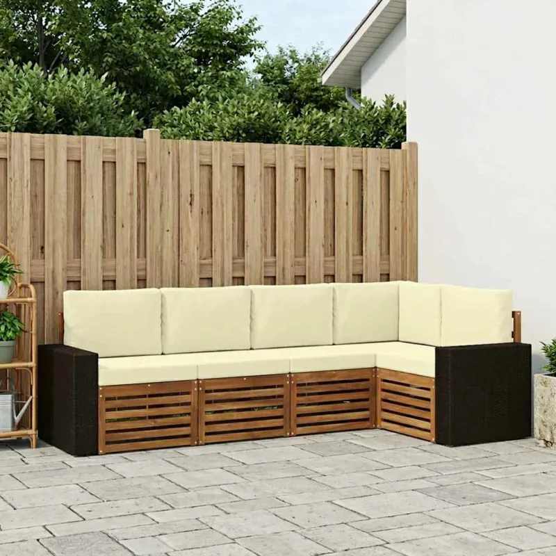 Sekcijos sofų komplektas 5 pcs Natūralus ir grietinėlė