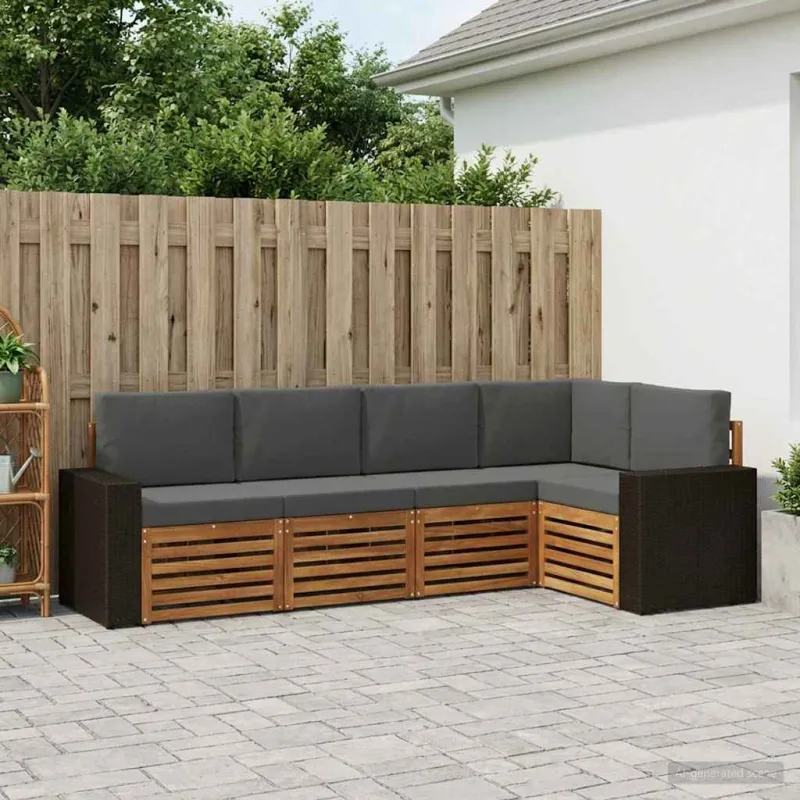 Sekcijos sofų komplektas 5 pcs Natūralus ir antracitas