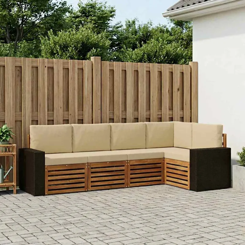 Sekcijos sofų komplektas su pagalve 5 pcs Natūralus ir bežinis