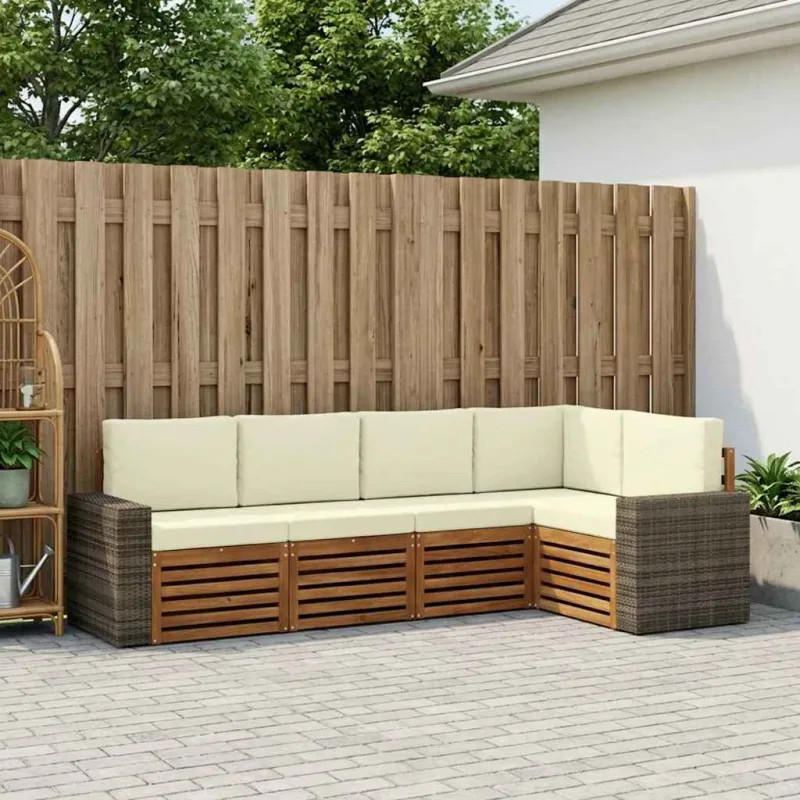 Sekcijos sofų komplektas 5 pcs Natūralus ir grietinėlė