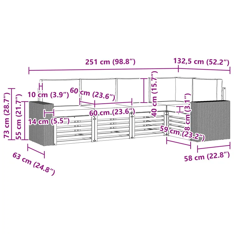 Sekcijos sofų komplektas 5 pcs Natūrali ir šviesiai pilka