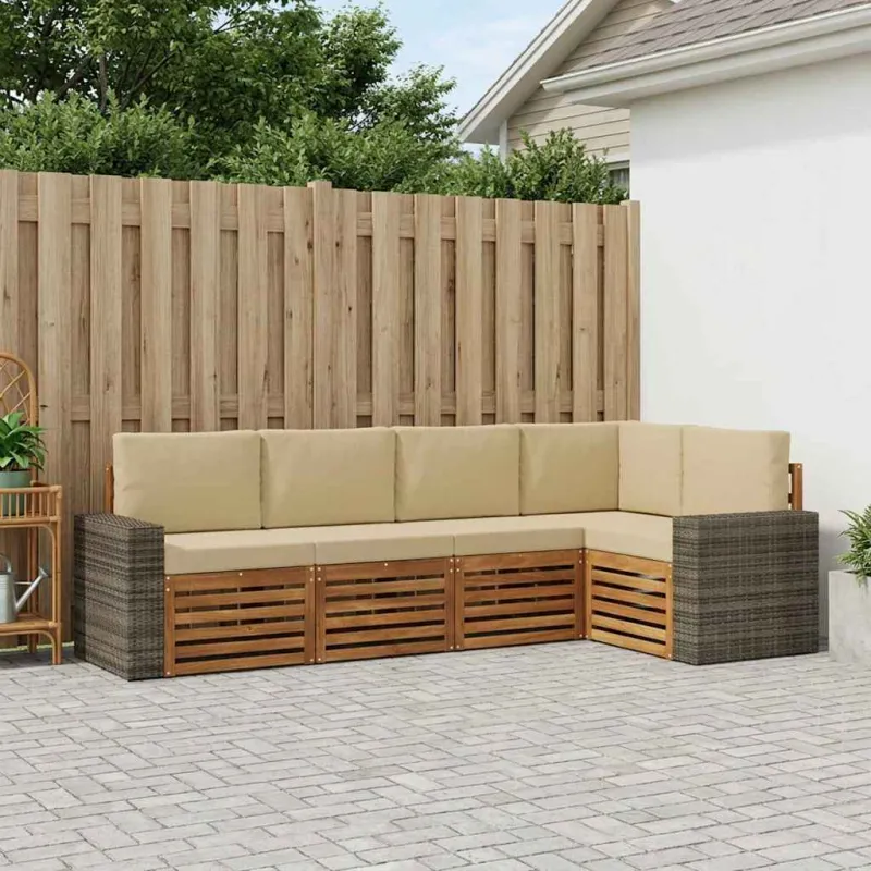 Sekcijos sofų komplektas su pagalve 5 pcs Natūralus ir bežinis