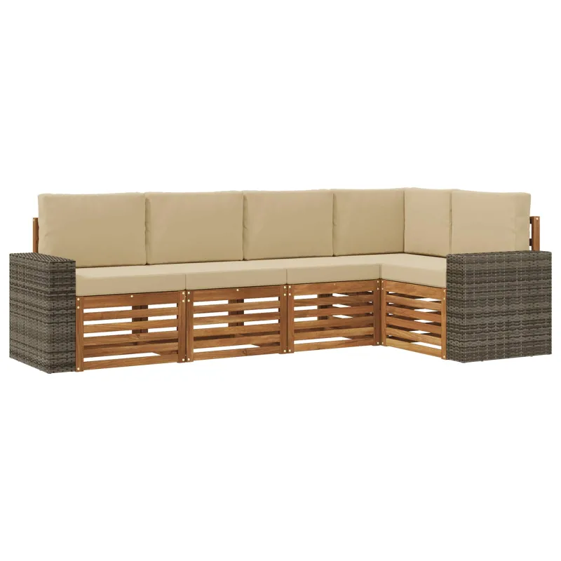 Sekcijos sofų komplektas su pagalve 5 pcs Natūralus ir bežinis