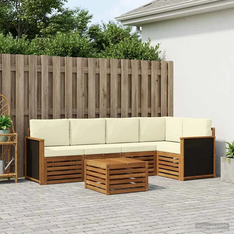 Sekcijos sofų komplektas 5 pcs Natūralus ir grietinėlė