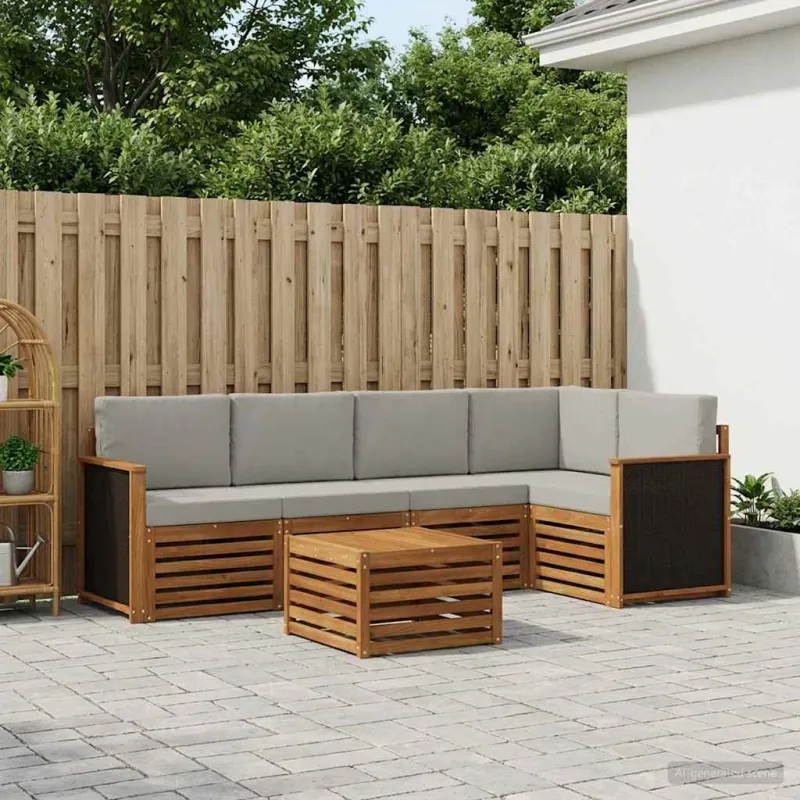 Sekcijos sofų komplektas 5 pcs Natūrali ir šviesiai pilka