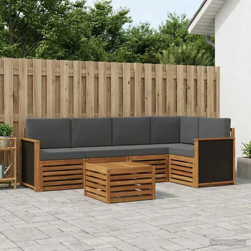 Sekcijos sofų komplektas 5 pcs Natūralus ir antracitas