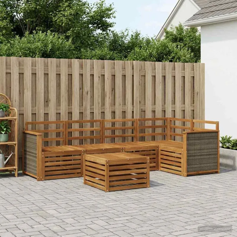 Sekcijos sofų komplektas 5 pcs Natūrali Kietos akacijos mediena