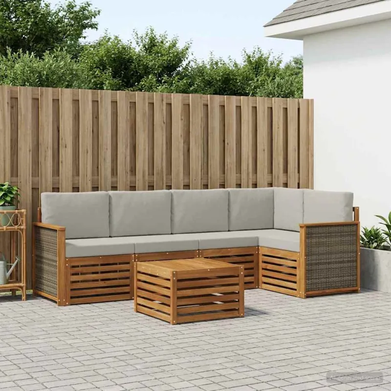 Sekcijos sofų komplektas 5 pcs Natūrali ir šviesiai pilka