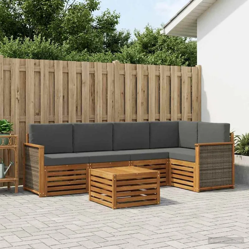 Sekcijos sofų komplektas 5 pcs Natūralus ir antracitas