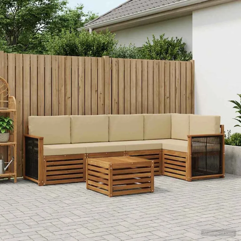 Sekcijos sofų komplektas su pagalve 5 pcs Natūrali