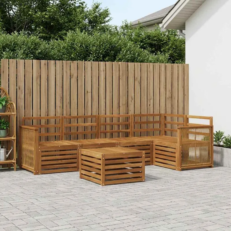 Sekcijos sofų komplektas 5 pcs Natūrali Kietos akacijos mediena