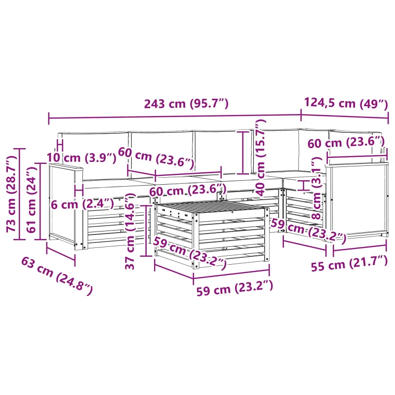 Sekcijos sofų komplektas 5 pcs Natūralus ir grietinėlė