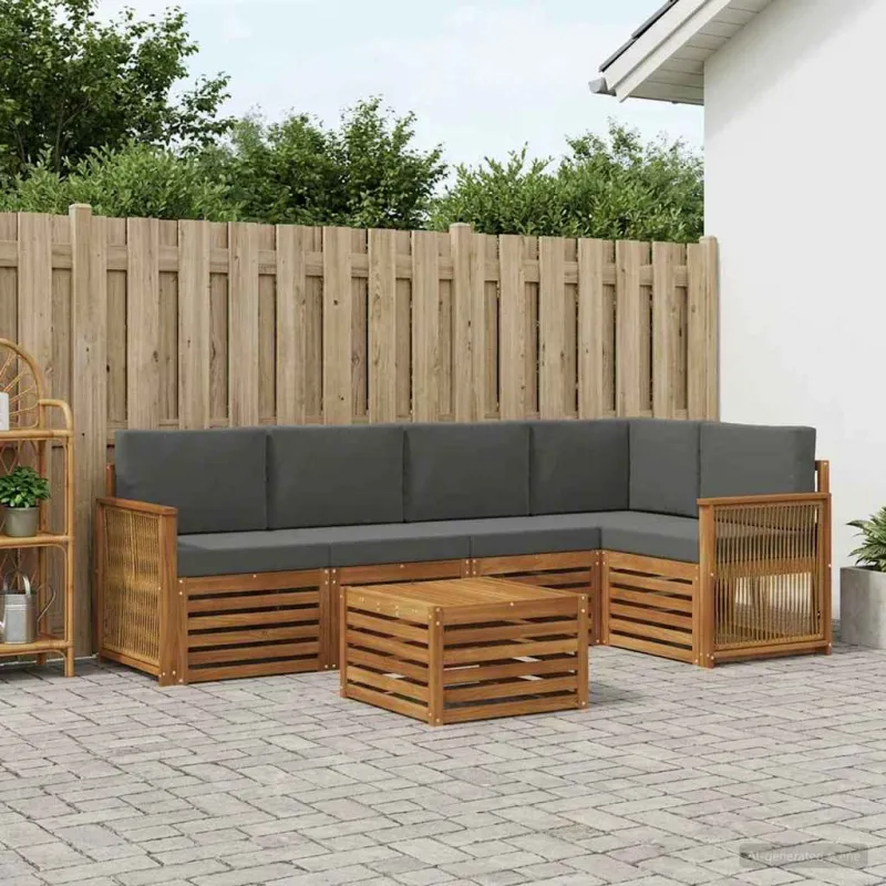 Sekcijos sofų komplektas 5 pcs Natūralus ir antracitas