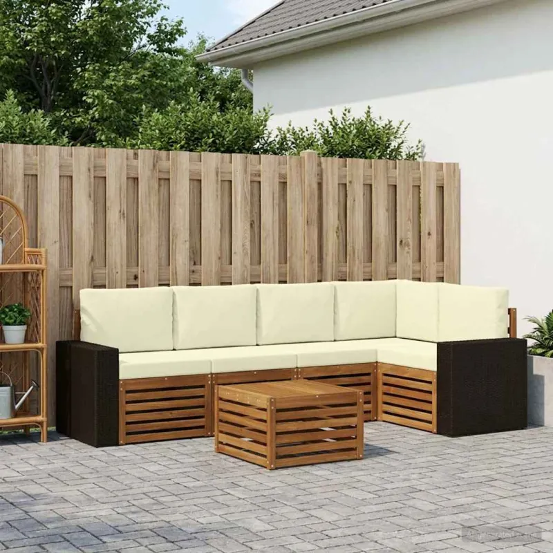 Sekcijos sofų komplektas 6 pcs Natūralus ir grietinėlė
