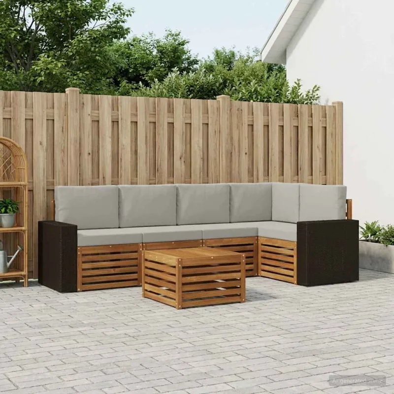 Sekcijos sofų komplektas 6 pcs Natūrali ir šviesiai pilka