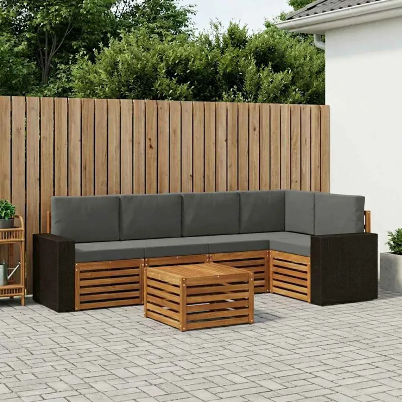 Sekcijos sofų komplektas 6 pcs Natūralus ir antracitas