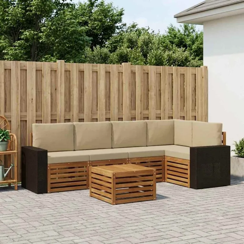 Sekcijos sofų komplektas su pagalve 6 pcs Natūralus ir bežinis