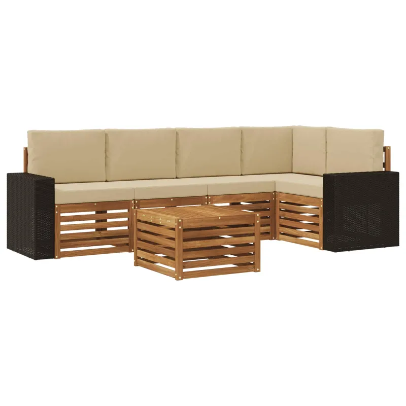 Sekcijos sofų komplektas su pagalve 6 pcs Natūralus ir bežinis