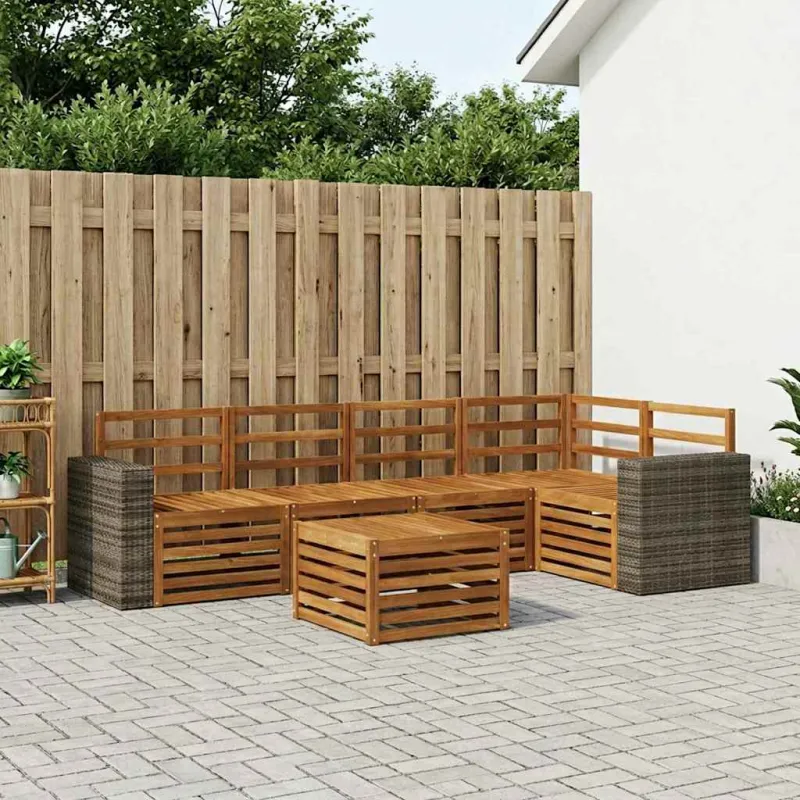 Sekcijos sofų komplektas 6 pcs Natūrali Kietos akacijos mediena