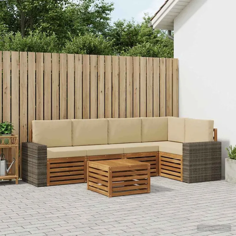 Sekcijos sofų komplektas su pagalve 6 pcs Natūralus ir bežinis