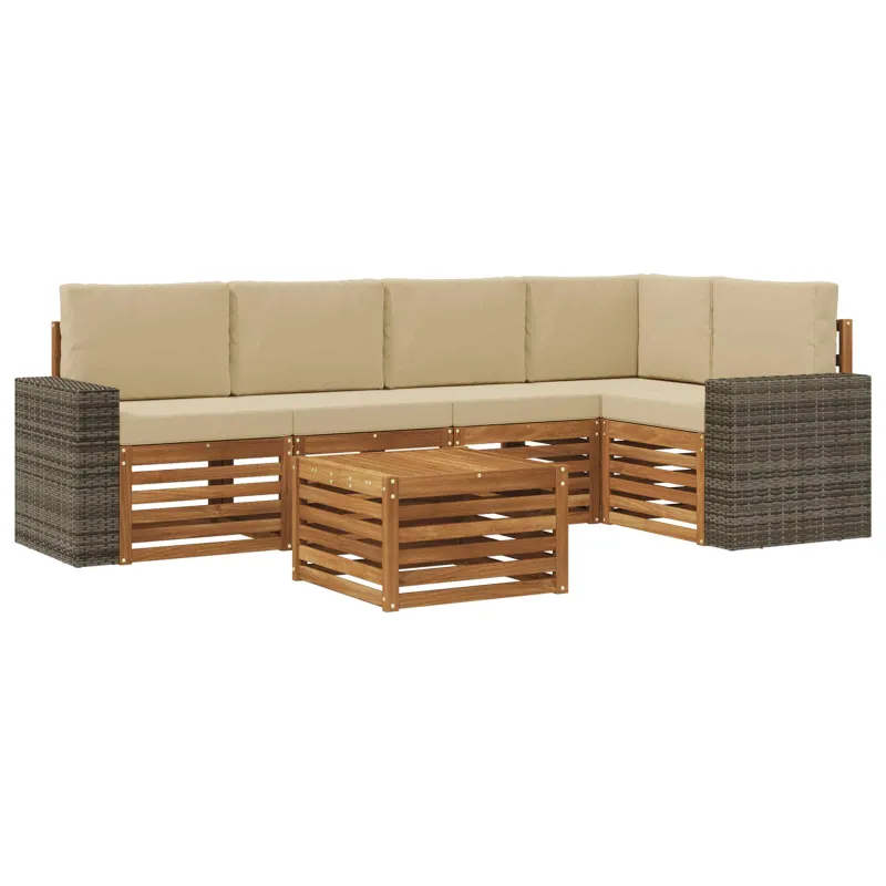 Sekcijos sofų komplektas su pagalve 6 pcs Natūralus ir bežinis