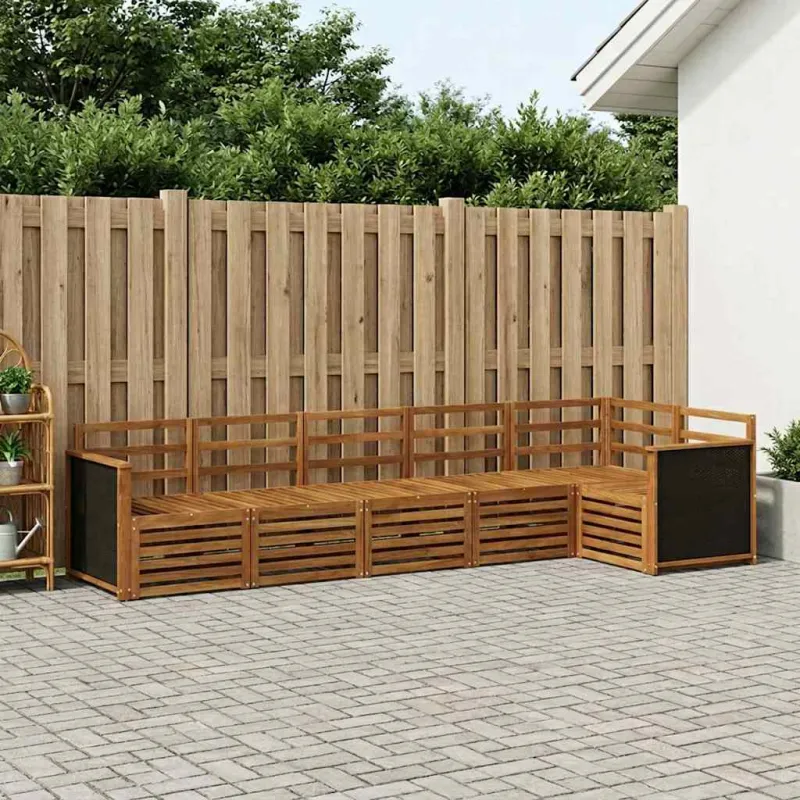 Sekcijos sofų komplektas 5 pcs Natūrali Kietos akacijos mediena