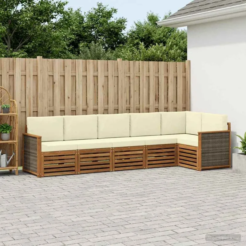 Sekcijos sofų komplektas 5 pcs Natūralus ir grietinėlė