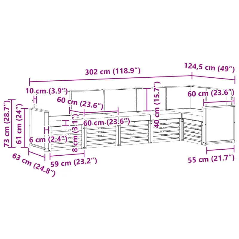 Sekcijos sofų komplektas 5 pcs Natūralus ir grietinėlė