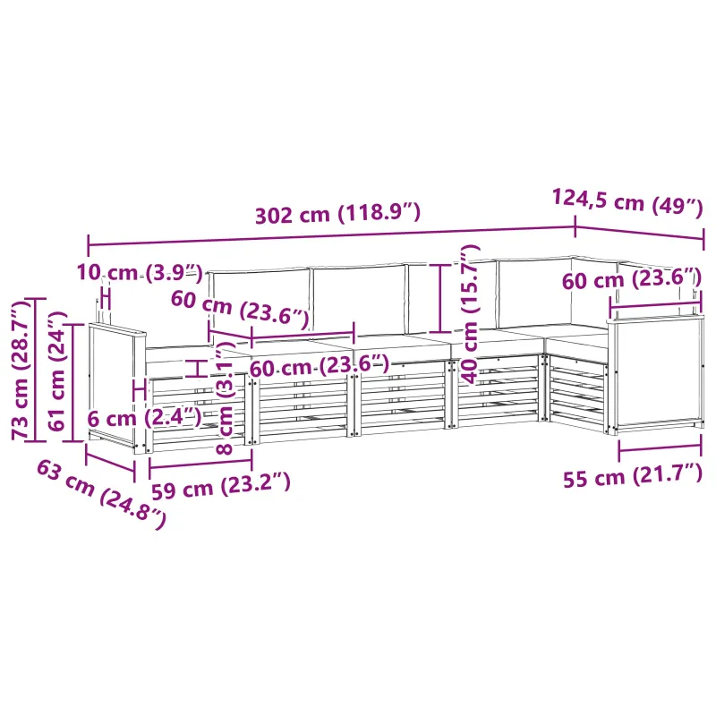 Sekcijos sofų komplektas 5 pcs Natūralus ir antracitas