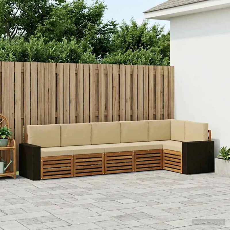 Sekcijos sofų komplektas su pagalve 6 pcs Natūralus ir bežinis