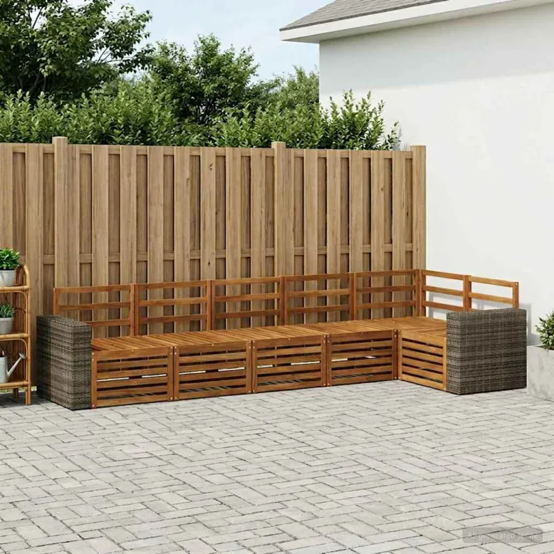 Sekcijos sofų komplektas 6 pcs Natūrali Kietos akacijos mediena