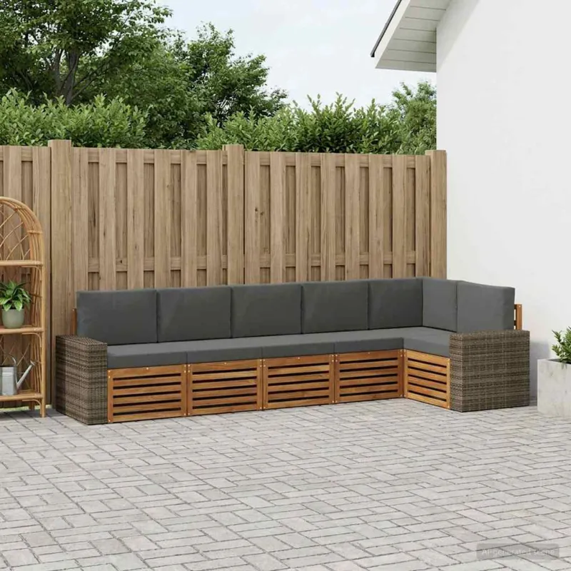 Sekcijos sofų komplektas 6 pcs Natūralus ir antracitas