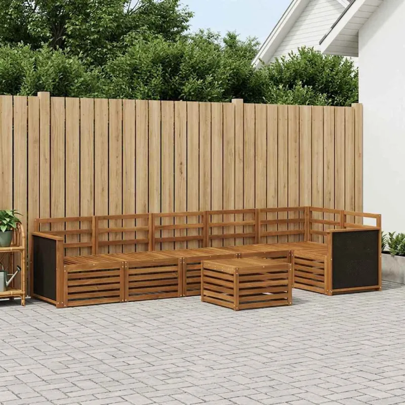 Sekcijos sofų komplektas 6 pcs Natūrali Kietos akacijos mediena