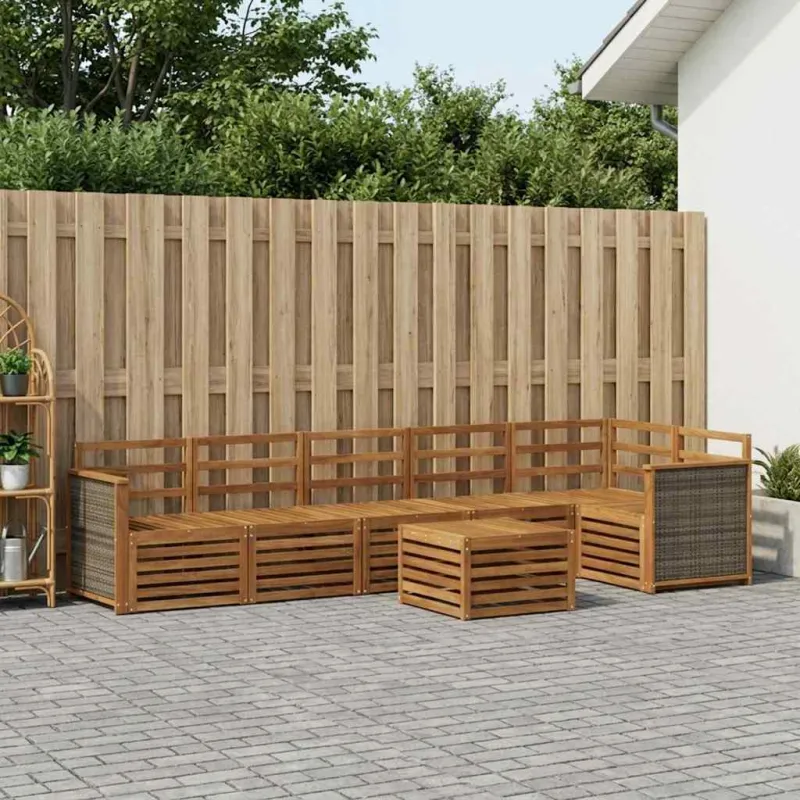 Sekcijos sofų komplektas 6 pcs Natūrali Kietos akacijos mediena