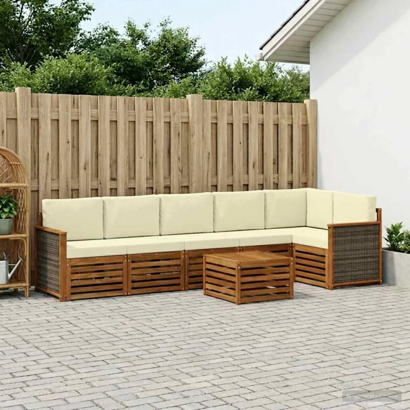 Sekcijos sofų komplektas 6 pcs Natūralus ir grietinėlė