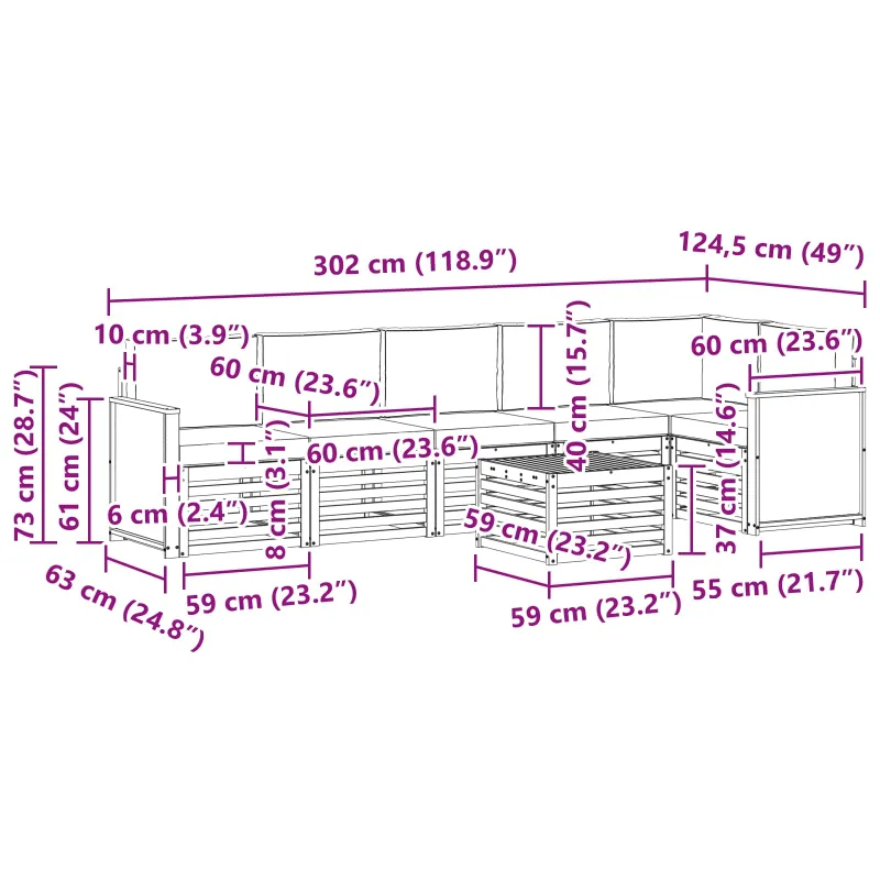 Sekcijos sofų komplektas 6 pcs Natūralus ir grietinėlė