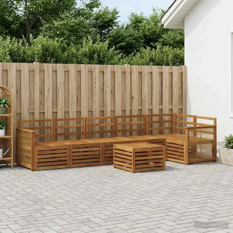 Sekcijos sofų komplektas 6 pcs Natūrali Kietos akacijos mediena
