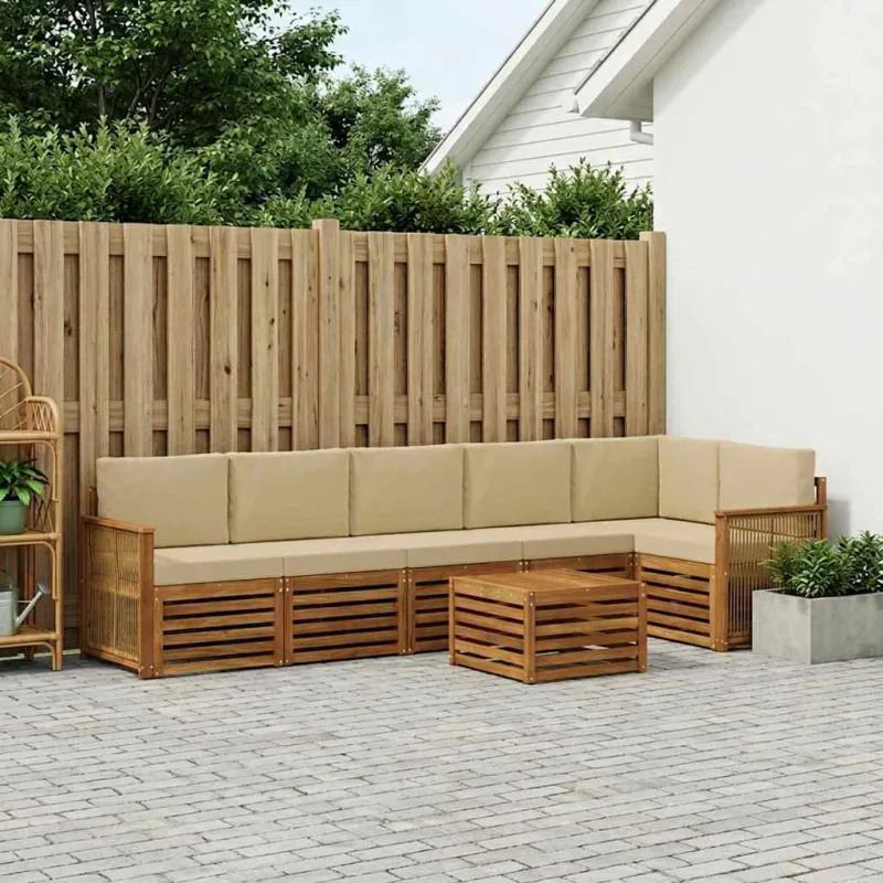 Sekcijos sofų komplektas su pagalve 6 pcs Natūrali