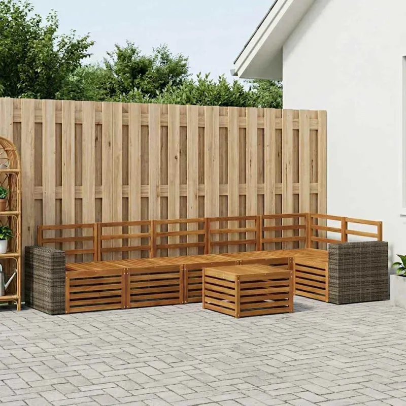Sekcijos sofų komplektas 7 pcs Natūrali Kietos akacijos mediena