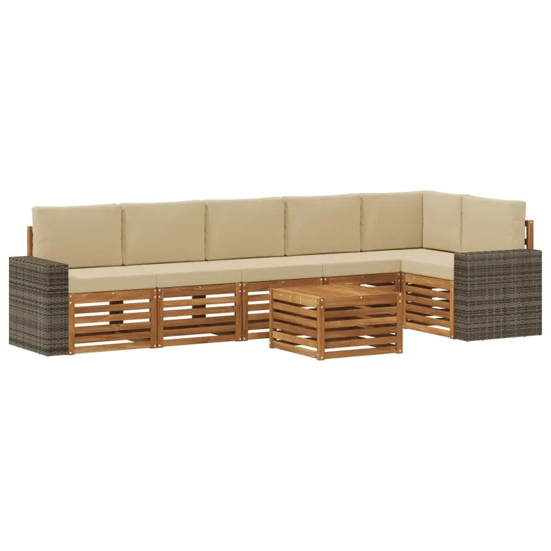 Sekcijos sofų komplektas su pagalve 7 pcs Natūralus ir bežinis