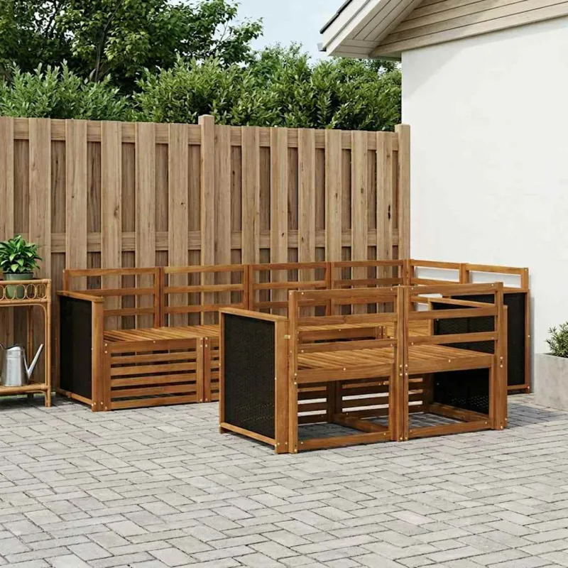 Sekcijos sofų komplektas 6 pcs Natūrali Kietos akacijos mediena