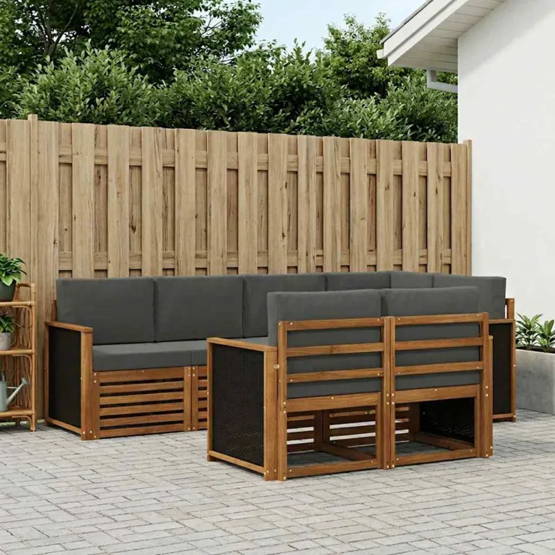 Sekcijos sofų komplektas 6 pcs Natūralus ir antracitas