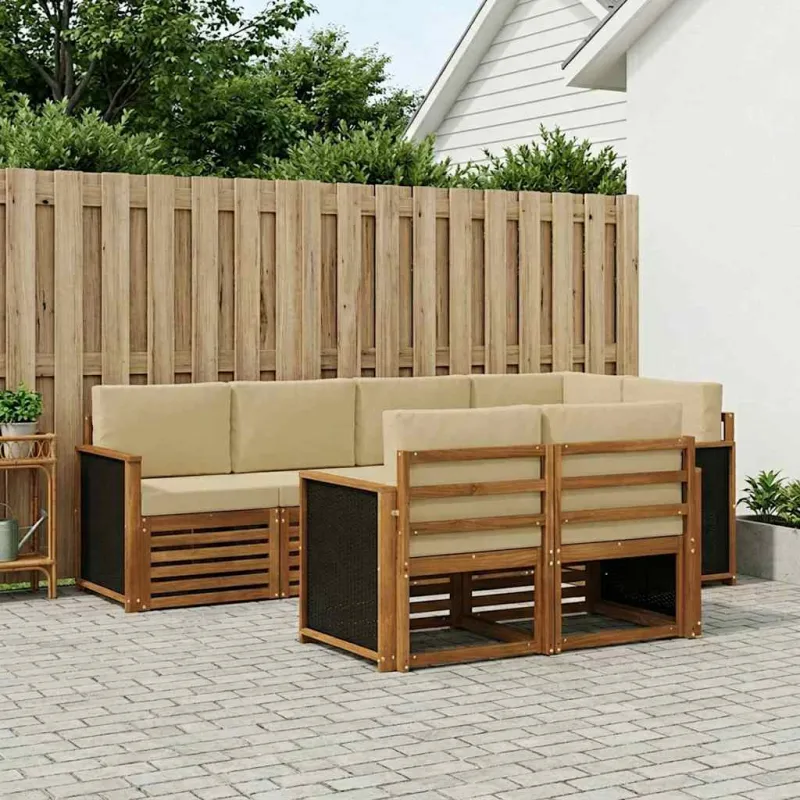Sekcijos sofų komplektas su pagalve 6 pcs Natūrali